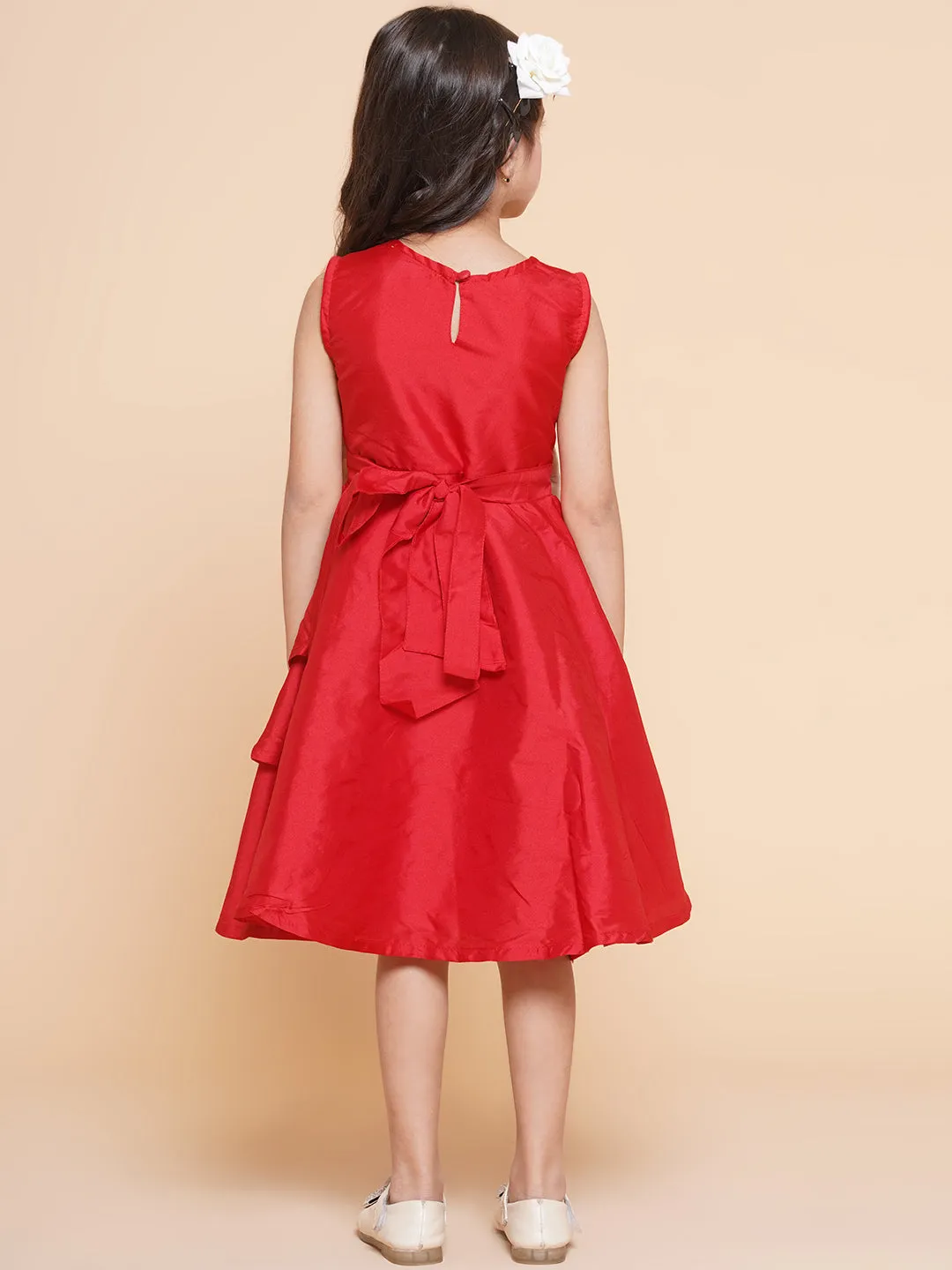 Girl's Red Solid A-Line Dress. - Bitiya By Bhama