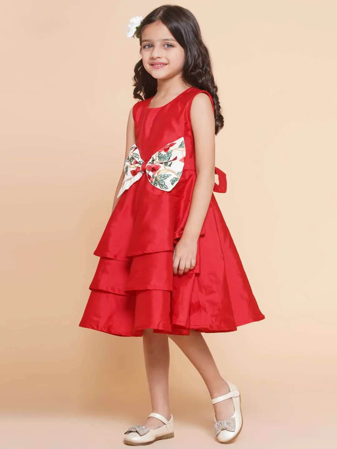 Girl's Red Solid A-Line Dress. - Bitiya By Bhama