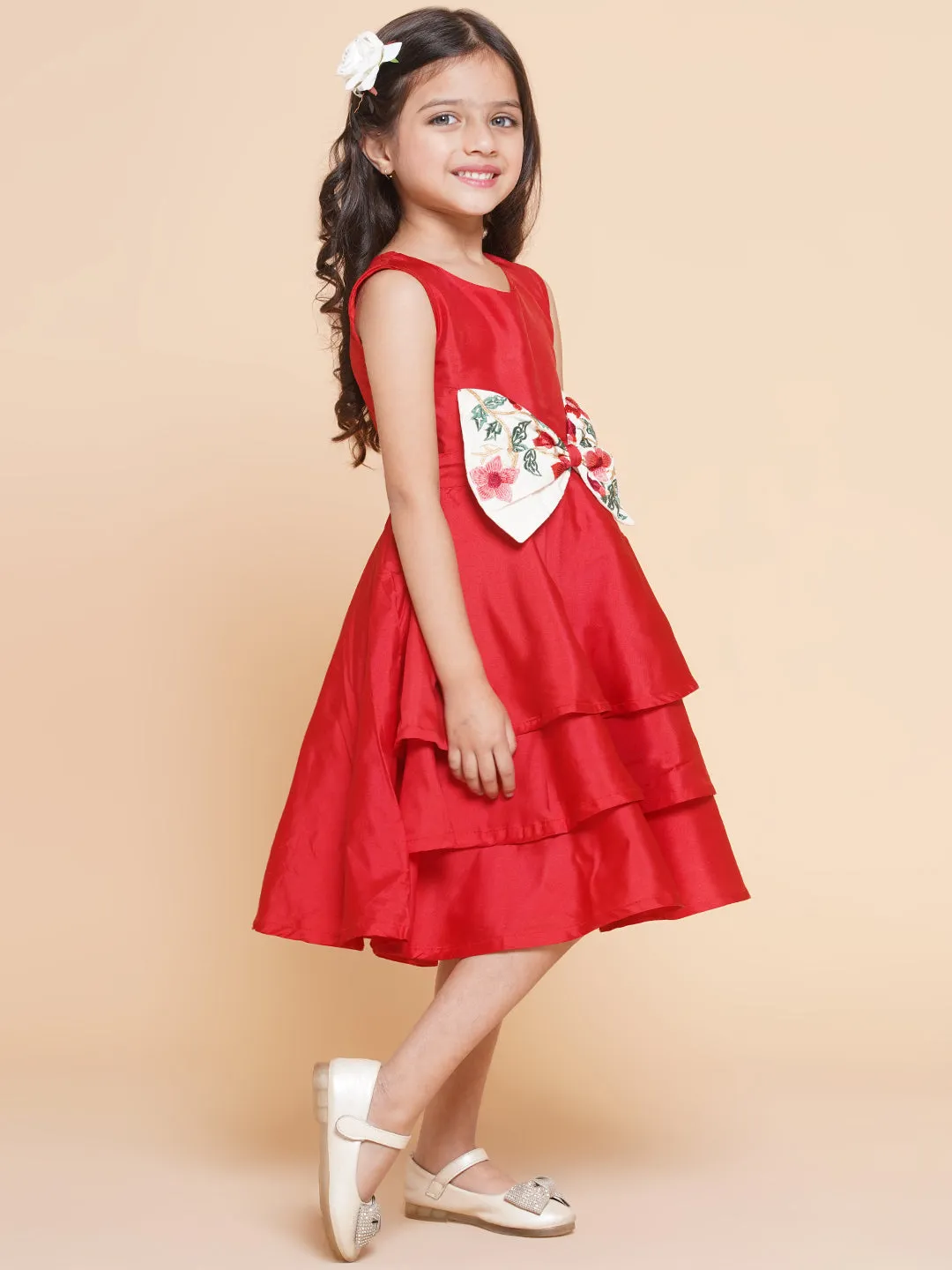 Girl's Red Solid A-Line Dress. - Bitiya By Bhama