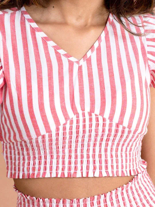 Girls Red Striped Co-Ords Set - Ps Peaches