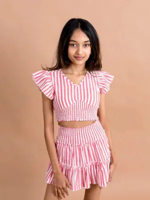 Girls Red Striped Co-Ords Set - Ps Peaches