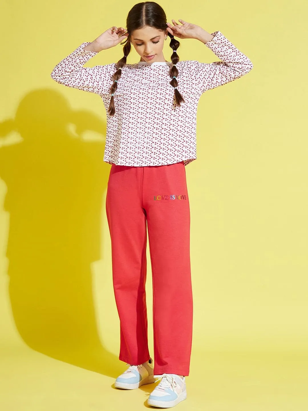 Girls Red Terry Love-Is-Love Pants - Lyush Kids