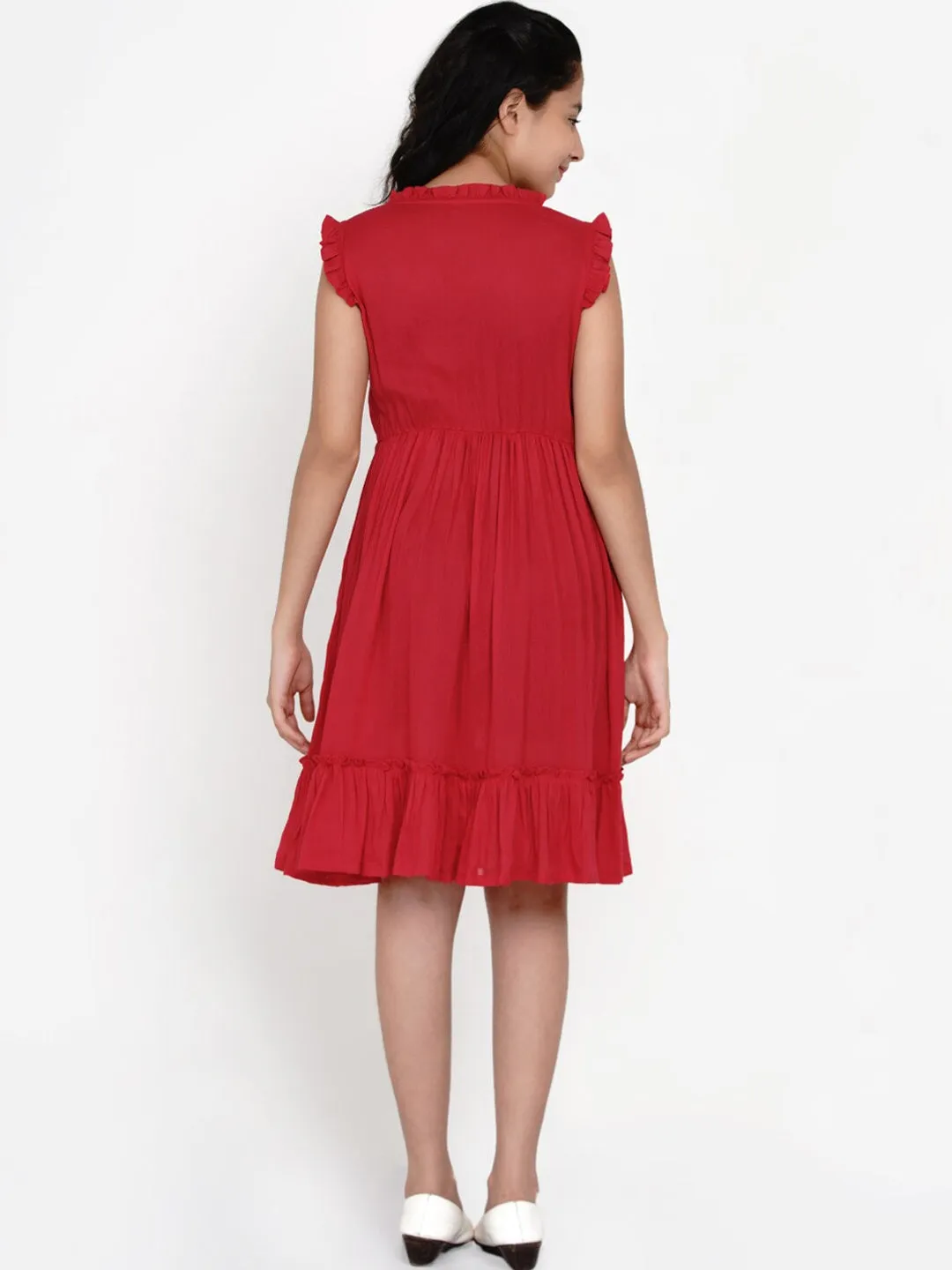 Girl's Red Tie-Up Neck Dress - NOZ2TOZ KIDS