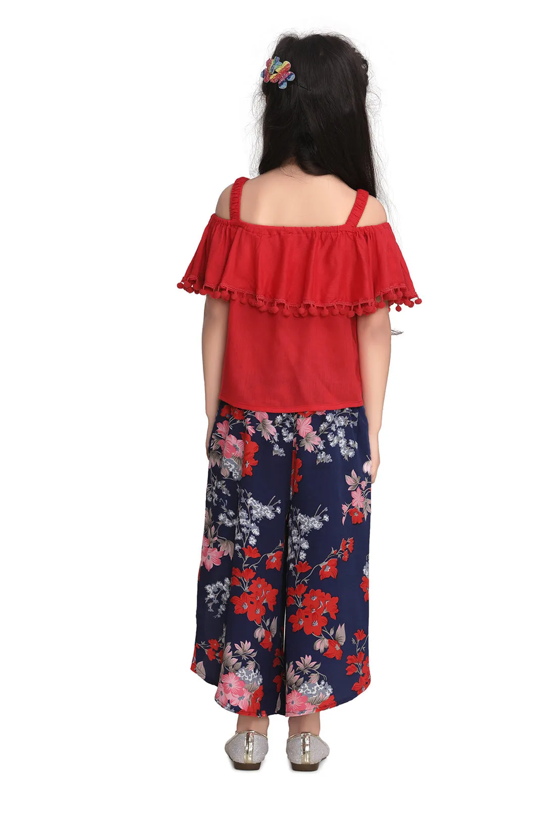 Girl's Red Top And Floral 3/4Th Pants Set - StyleStone Kid