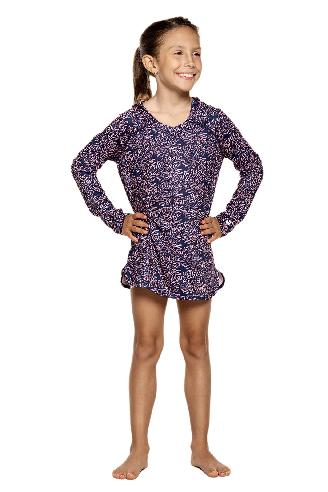 Girl's Seacoast Swim Cover-Up Dress  |  Peachy Pink Etched Flowers