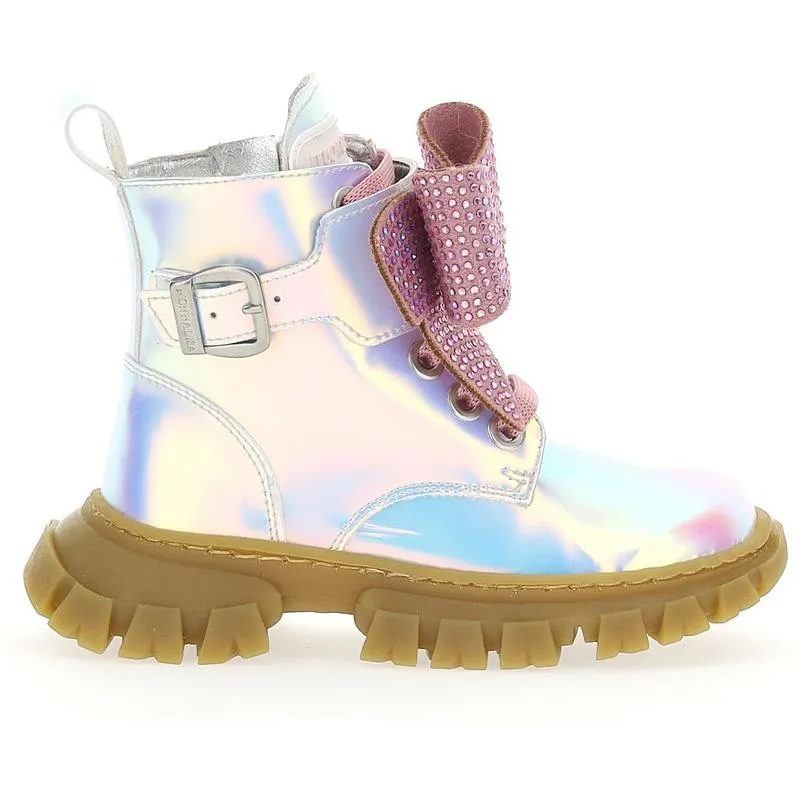 Girls Shiny Combat Boots With Rhinestones