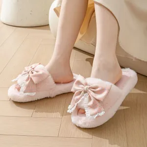 Girls Slippers with Plaid Bow