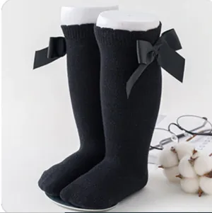 Girls Soft Cotton Big Bow Lace Knee High Long Socks