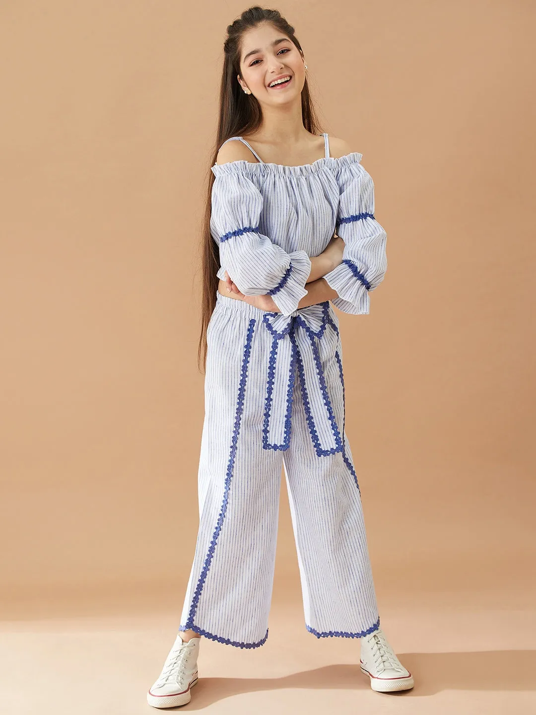 Girls Striped Top With Trousers - Ps Peaches