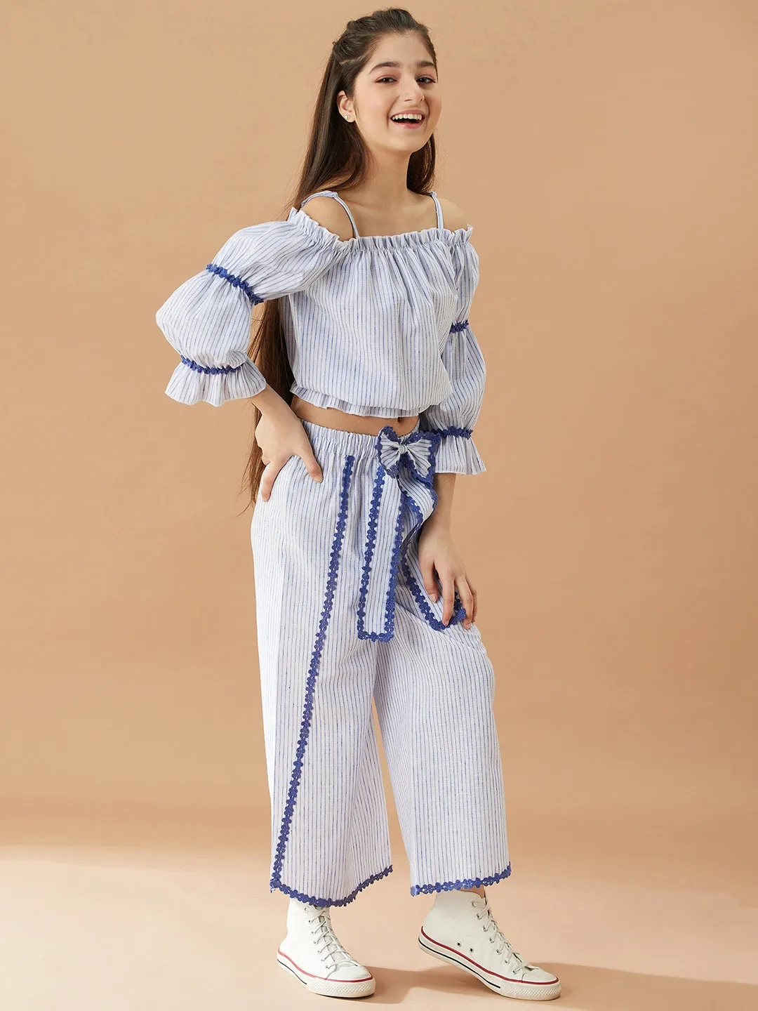 Girls Striped Top With Trousers - Ps Peaches