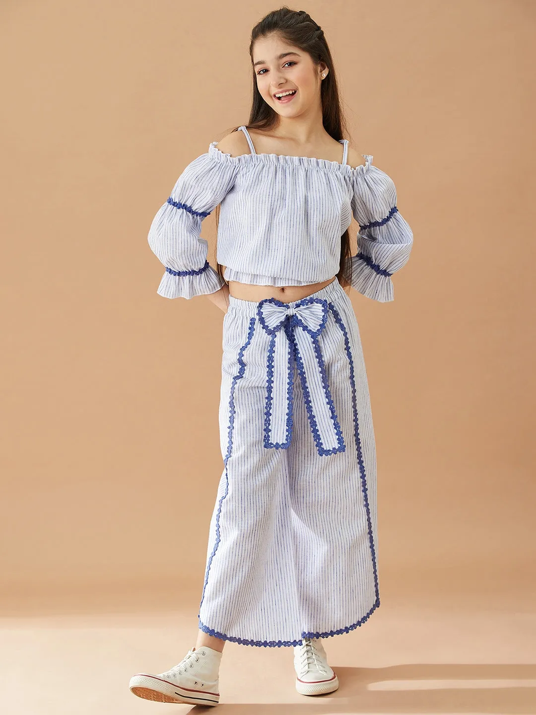 Girls Striped Top With Trousers - Ps Peaches