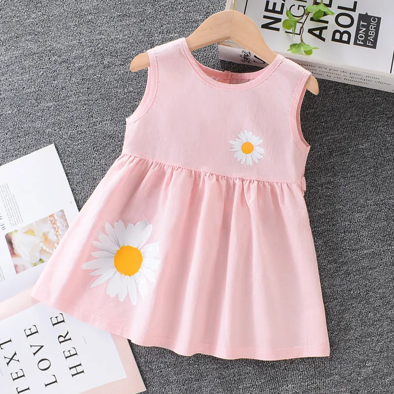 Girls' Summer Dress Dress Cotton New 2024 Baby Princess Dress Children Korean Style Western Style Sleeveless Vest Dress