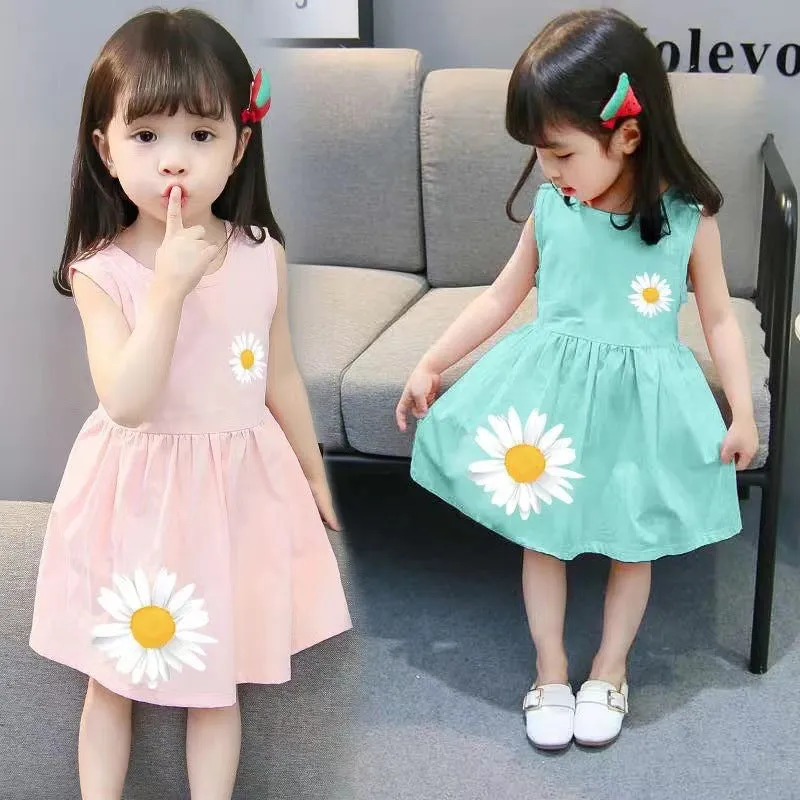 Girls' Summer Dress Dress Cotton New 2024 Baby Princess Dress Children Korean Style Western Style Sleeveless Vest Dress