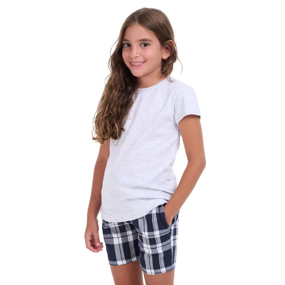 Girls summer pajama set light grey t-shirt   Black x White Checkered shorts