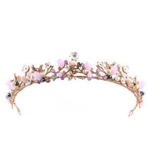 Girls Sweet Pink Tiara  Delicate Shining Rhinestone Round Hair Accessory