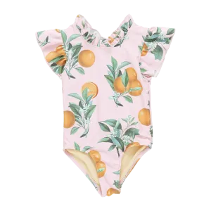 Girls Swimwear | Jennifer Suit- Pink Botanical Oranges | Pink Chicken