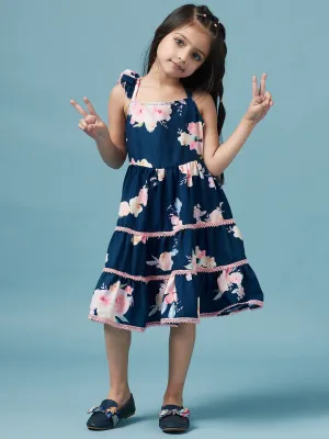 Girls Tiered Floral Printed Fit Flare Dress - Ps Peaches