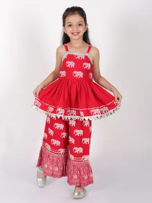 Girls Trunk Tales Girls Red Kurta With Sharara Set - Lil Drama