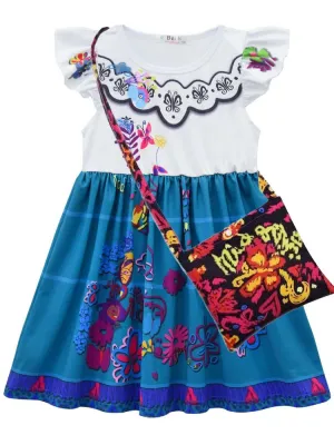 Girls White Blue Embroidered Purse Dress 2-9