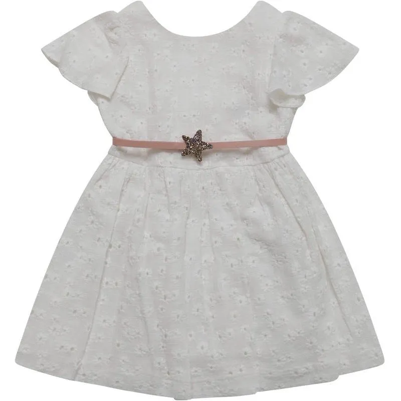 Girls White Dress with Glitter Star Belt