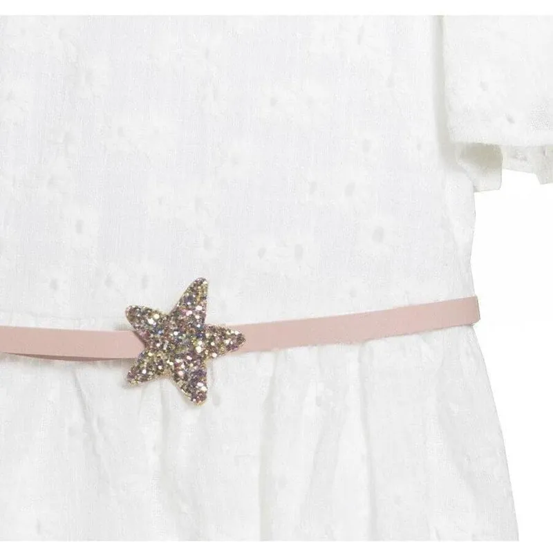 Girls White Dress with Glitter Star Belt