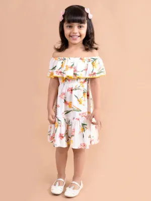 Girls White Floral Off-Shoulder A-Line Dress - Ps Peaches