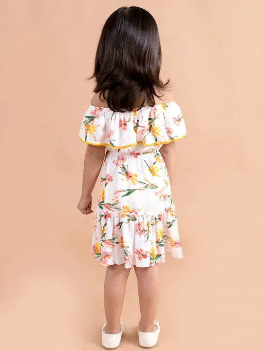 Girls White Floral Off-Shoulder A-Line Dress - Ps Peaches