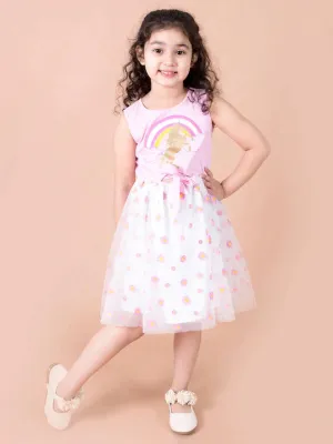 Girls White Pink Net Dress - Ps Peaches