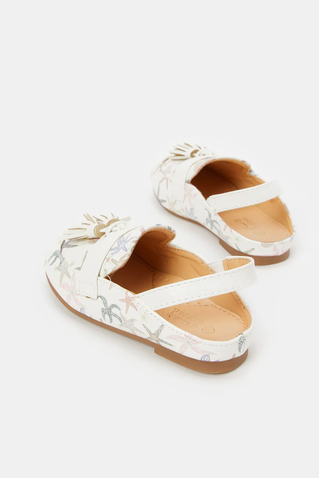 Girls White Printed Mule