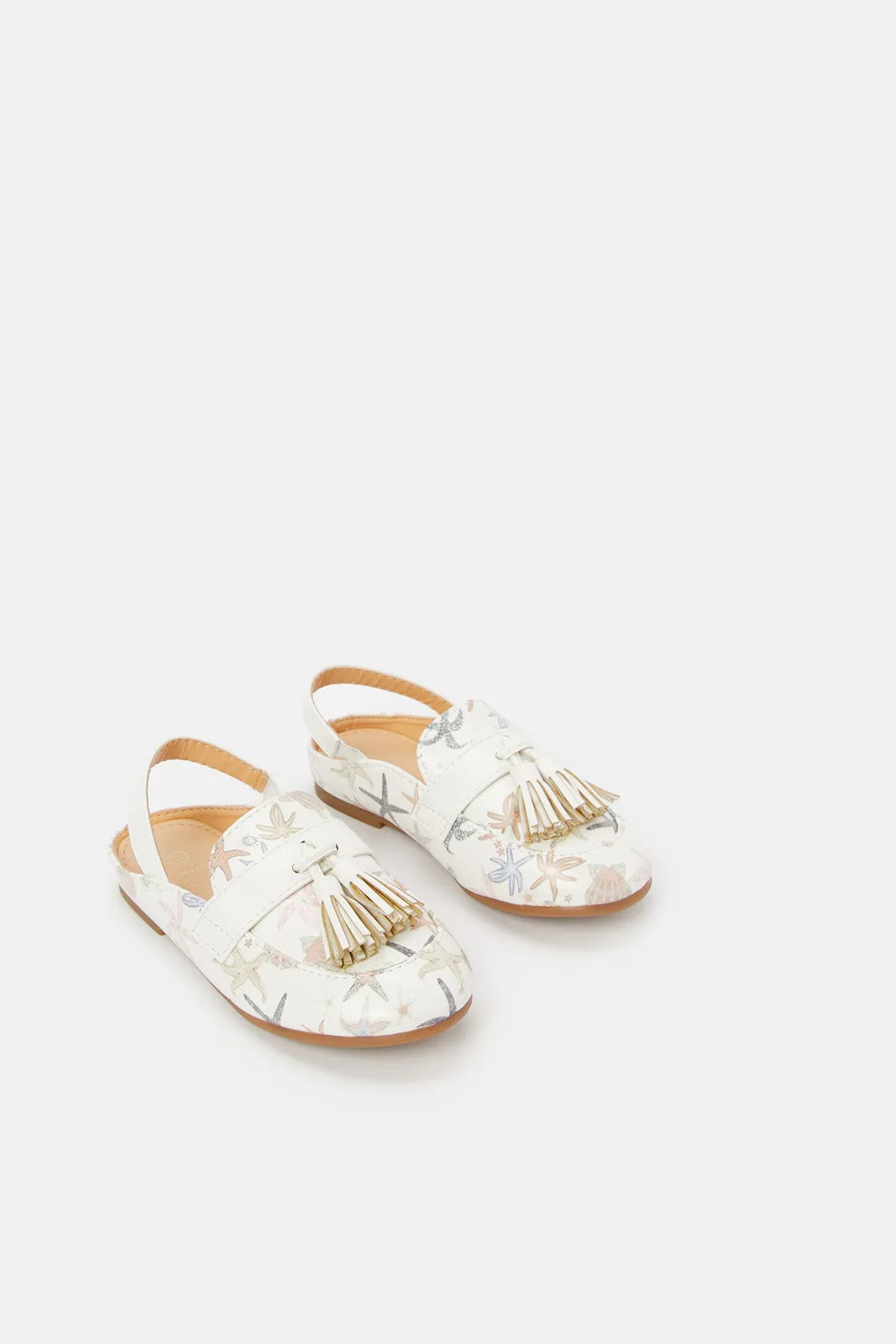 Girls White Printed Mule