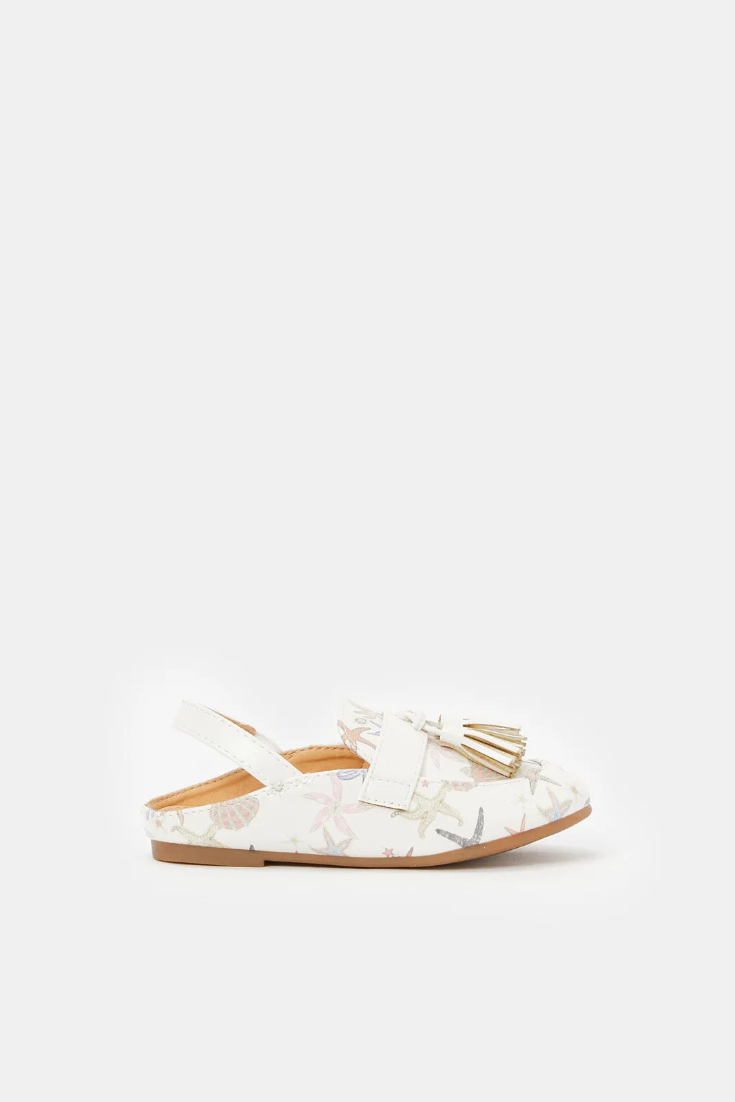 Girls White Printed Mule