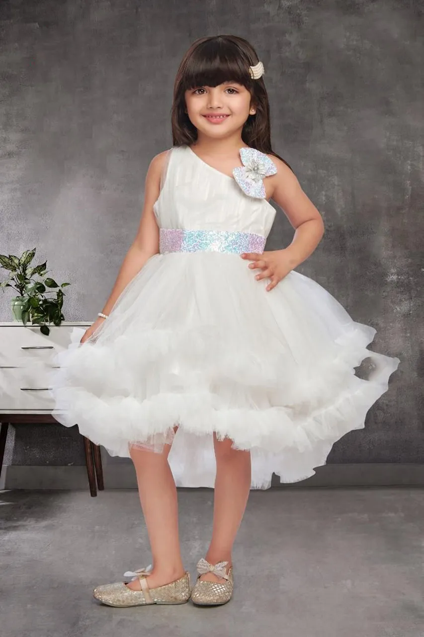 Girls White Sleeveless Bow Applique Party Dress