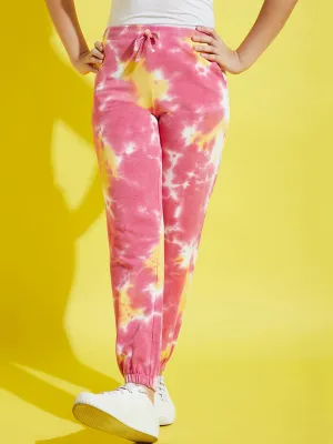 Girls Yellow & Pink Terry Tie Dye Joggers