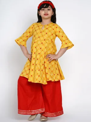 Girl's Yellow & Red Printed Kurta With Palazzos - Bitiya By Bhama