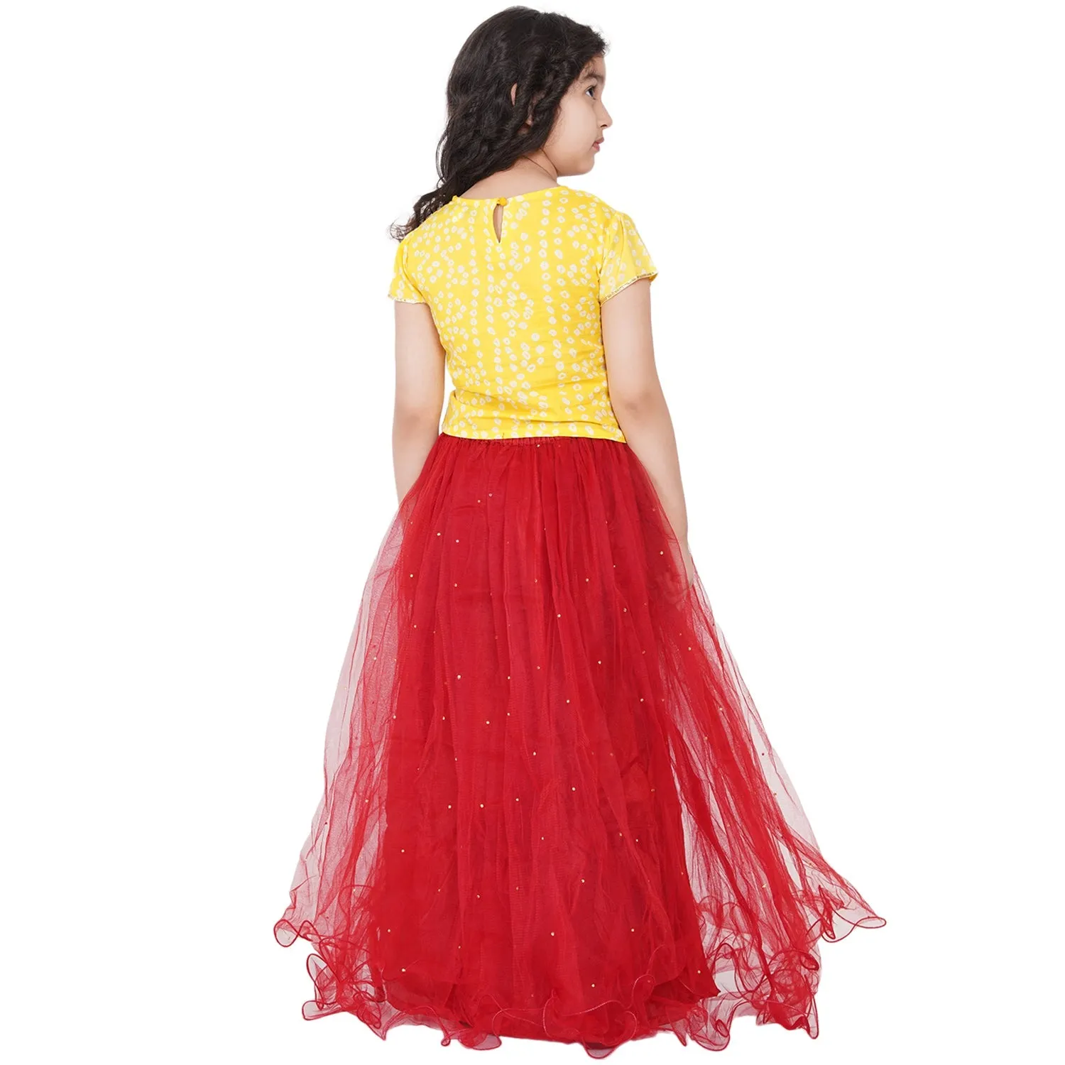 Girls Yellow & Red Printed Ready To Wear Lehenga Choli - Bitiya By Bhama