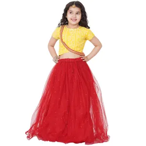 Girls Yellow & Red Printed Ready To Wear Lehenga Choli - Bitiya By Bhama