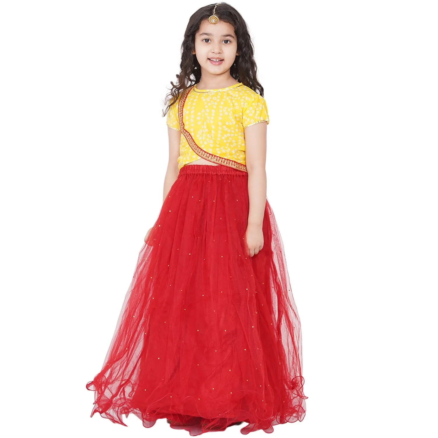 Girls Yellow & Red Printed Ready To Wear Lehenga Choli - Bitiya By Bhama