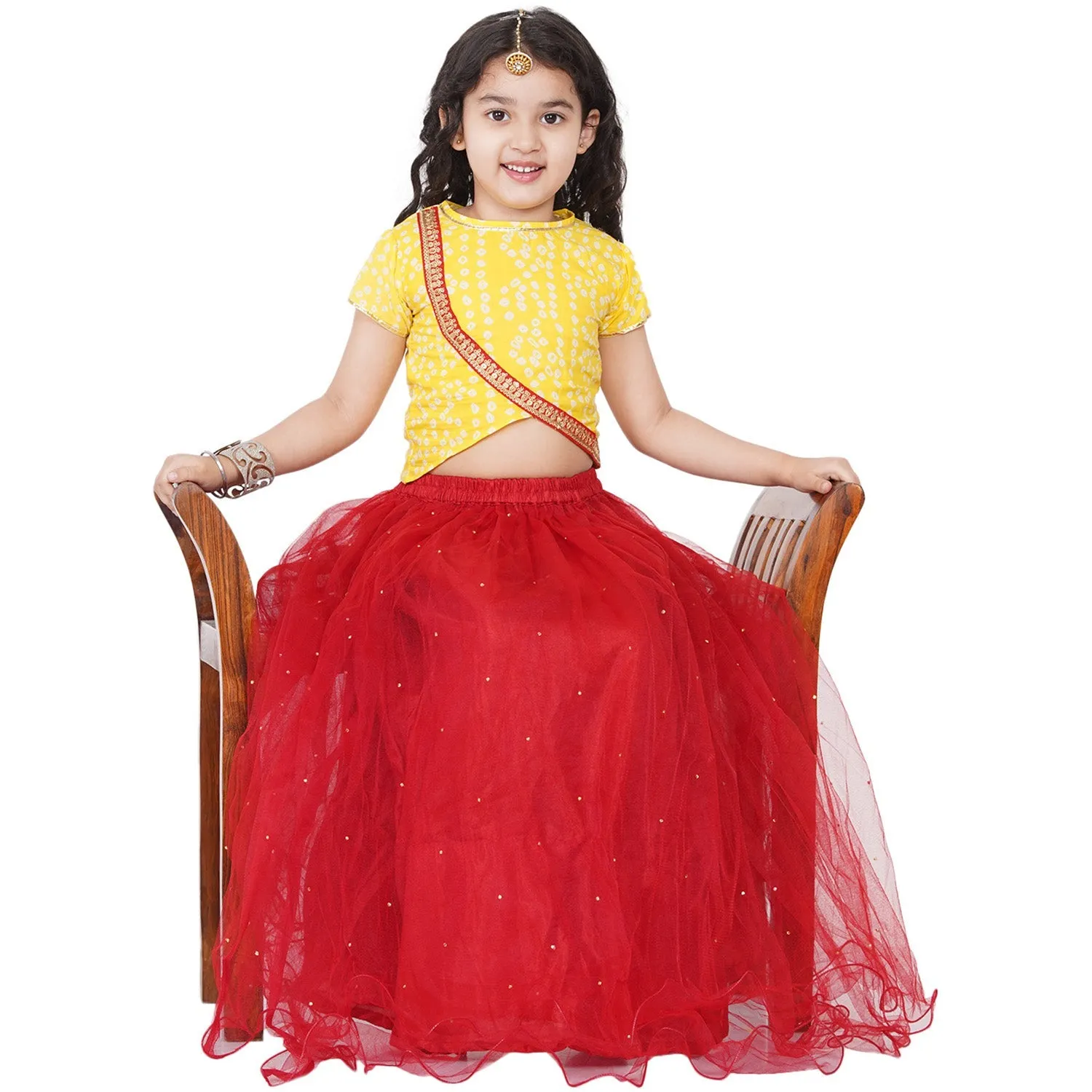 Girls Yellow & Red Printed Ready To Wear Lehenga Choli - Bitiya By Bhama