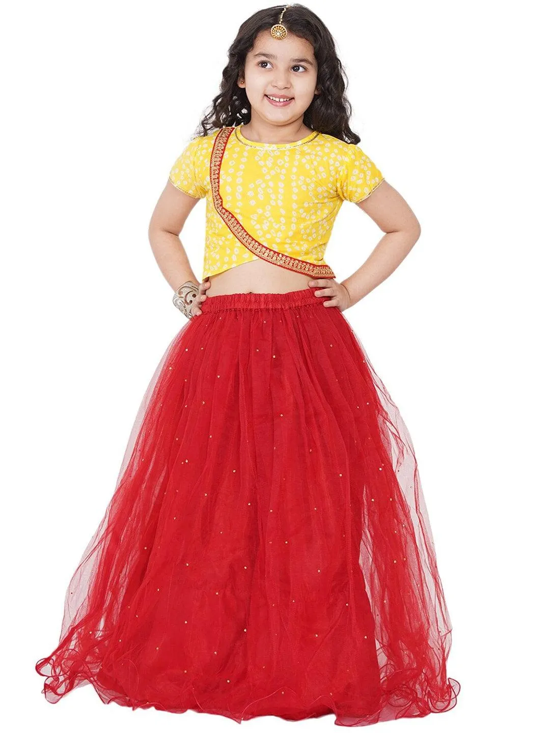 Girl's Yellow & Red Printed Ready to Wear Lehenga Choli - NOZ2TOZ KIDS