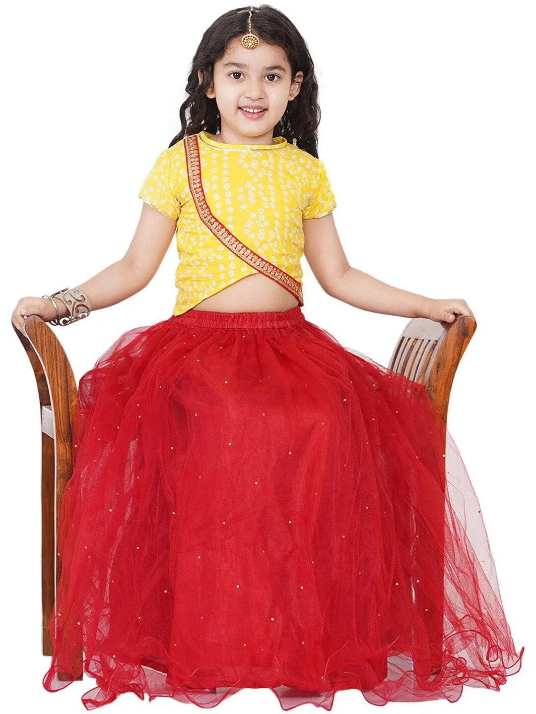 Girl's Yellow & Red Printed Ready to Wear Lehenga Choli - NOZ2TOZ KIDS