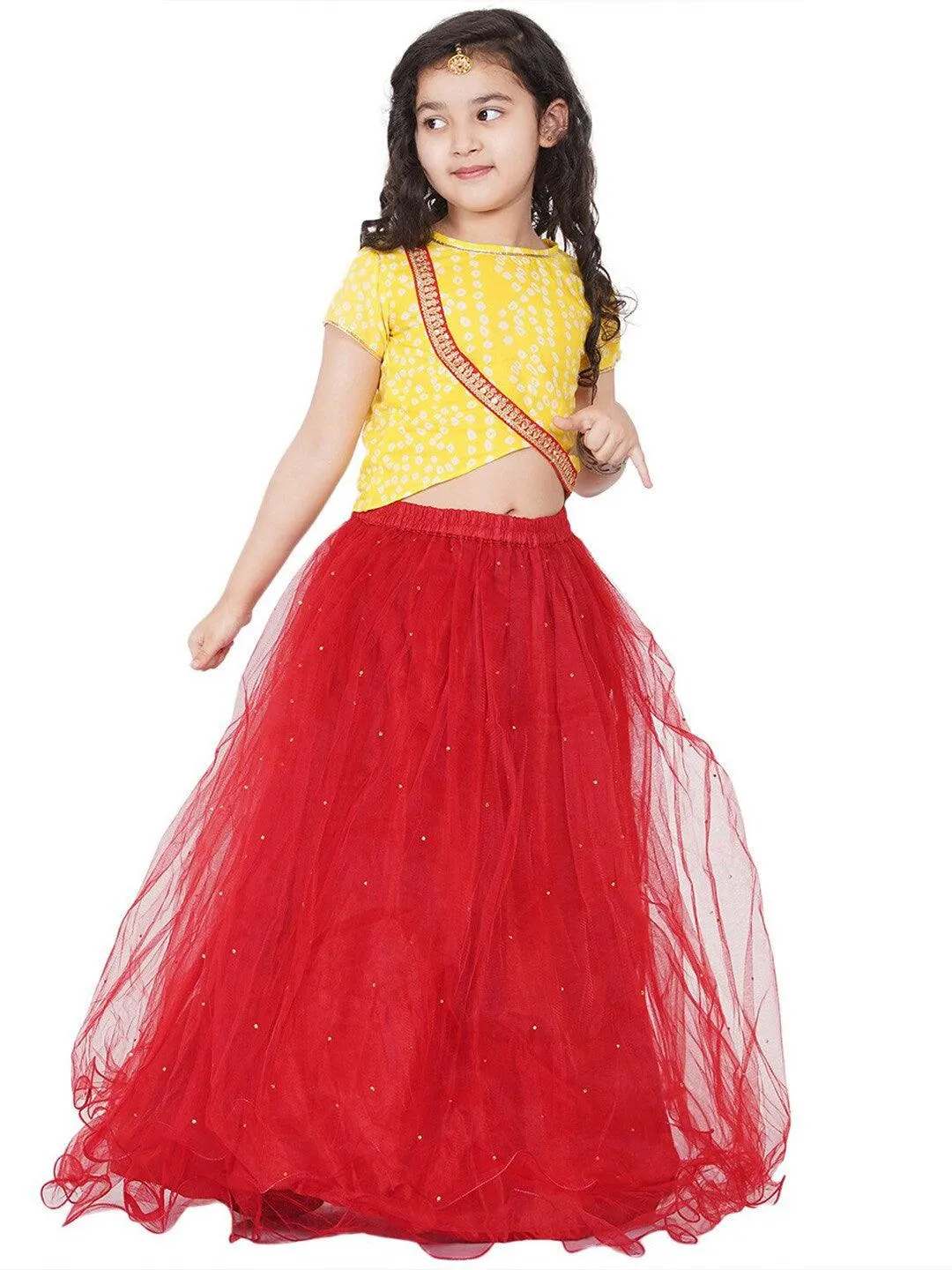 Girl's Yellow & Red Printed Ready to Wear Lehenga Choli - NOZ2TOZ KIDS