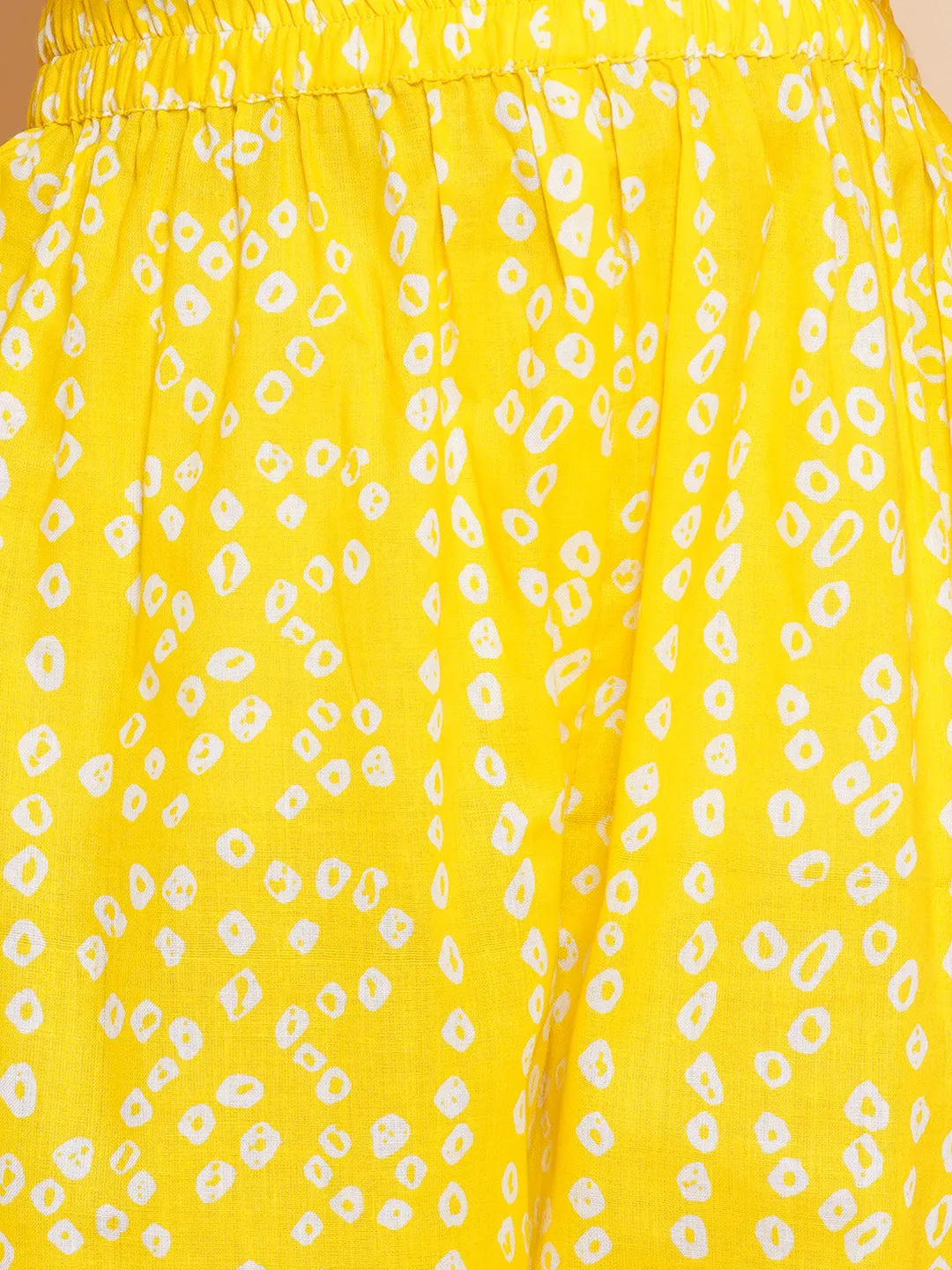 Girl's Yellow Bandhani Printed Empire Gotta Patti Kurta With Sharara - Bitiya By Bhama