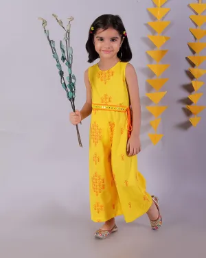 Girl's Yellow Cotton Tie & Dye Jumpsuit - Lil Drama