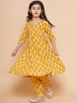 Girl's Yellow Printed Kurta With Trousers  - Bitiya By Bhama