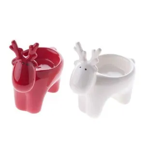 Gisela Graham 10cm Ceramic Reindeer Tea Light Holder (Choice of 2)