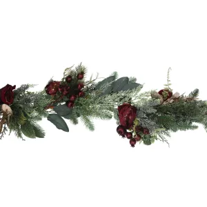 Gisela Graham 180cm Mixed Green Leaf & Red Rose Garland