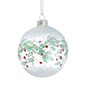 Gisela Graham 8cm Glass Clear Frosted White Red Berry Bauble