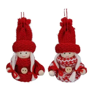 Gisela Graham 8cm Knitted Girl Scandi Decoration (Choice of 2)