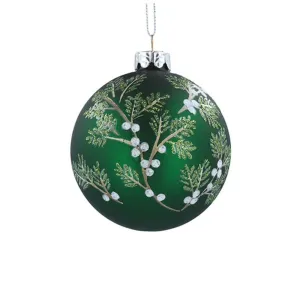 Gisela Graham 8cm Matte Dark Green with White Berries Glass Bauble