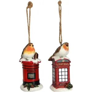 Gisela Graham 9cm Christmas Robin On Red Telephone Box